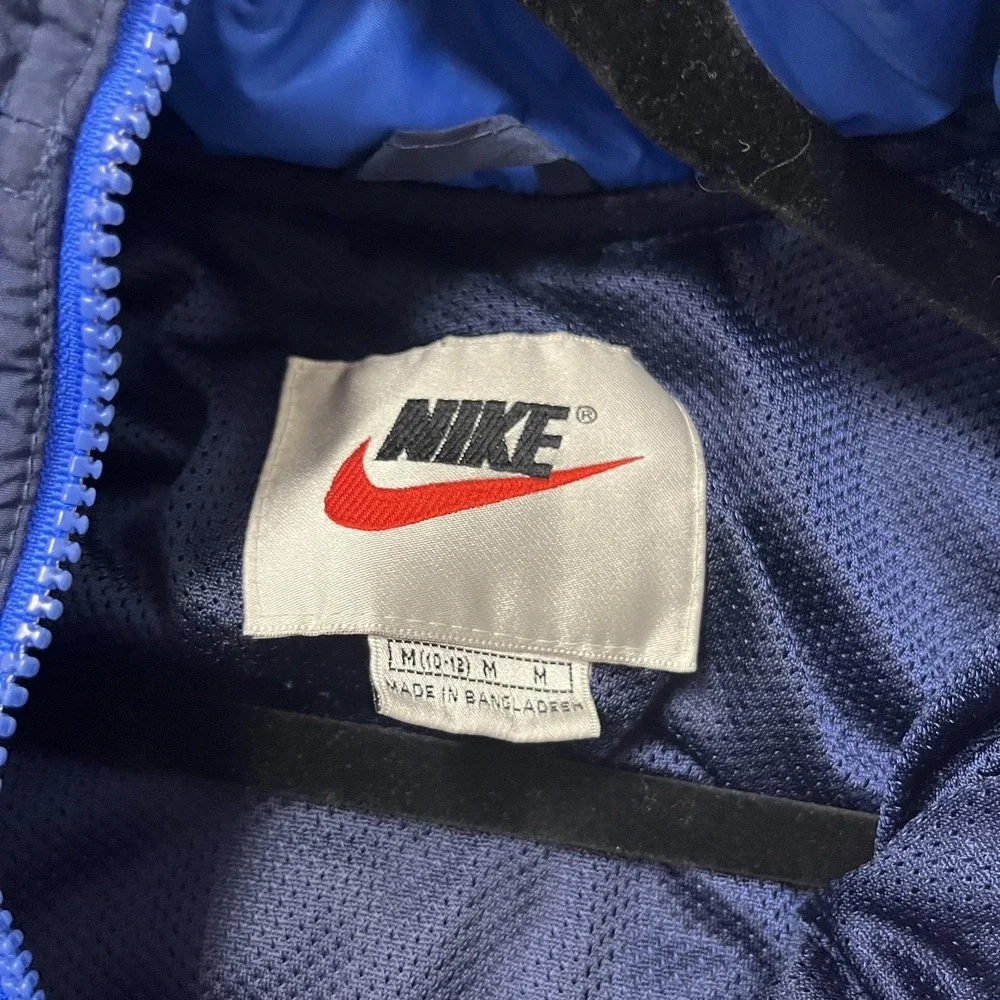 Vintage Nike Jacket Youth Medium Blue Hooded Puffer Coat Winter Zip Up‎ Swoosh